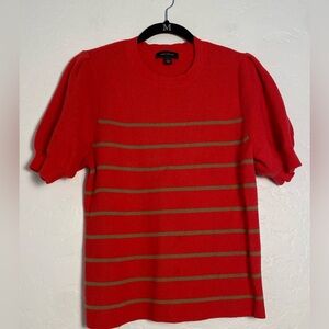 Ann Taylor Knit Pullover Sweater Womens Sz Large Red Green Striped Puff Sleeve